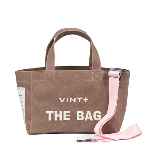 VINT+ Canvas Bag Damen Handtasche – Moderne Schultertasche mit wählbarem Tragegurt – Casual Shopper Tasche ideal für Arbeit, Uni, Schule & Reise | Wasserabweisend, 100% Baumwolle | Small, Braun von VINT