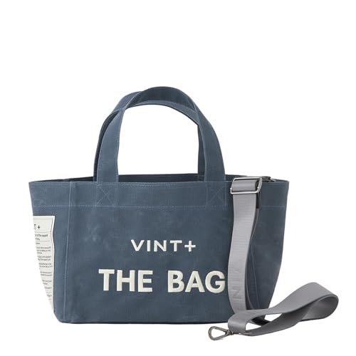 VINT+ Canvas Bag Damen Handtasche – Moderne Schultertasche mit wählbarem Tragegurt – Casual Shopper Tasche ideal für Arbeit, Uni, Schule & Reise | Wasserabweisend, 100% Baumwolle | Small, Denim Blau von VINT
