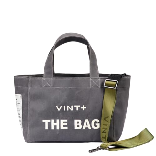 VINT+ Canvas Bag Damen Handtasche – Moderne Schultertasche mit wählbarem Tragegurt – Casual Shopper Tasche ideal für Arbeit, Uni, Schule & Reise | Wasserabweisend, 100% Baumwolle | Small, Grau von VINT