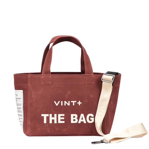 VINT+ Canvas Bag Damen Handtasche – Moderne Schultertasche mit wählbarem Tragegurt – Casual Shopper Tasche ideal für Arbeit, Uni, Schule & Reise | Wasserabweisend, 100% Baumwolle | Small, Rot von VINT