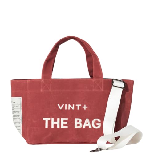 VINT+ Canvas Bag Damen Handtasche – Moderne Schultertasche mit wählbarem Tragegurt – Casual Shopper Tasche ideal für Arbeit, Uni, Schule & Reise | Wasserabweisend, 100% Baumwolle | Small, Rot von VINT