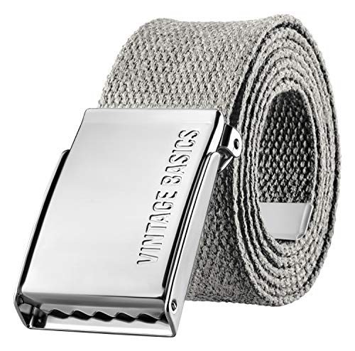 VINTAGE BASICS Unisex Stoffgürtel 130cm lang - 3,8cm breit - Herren und Damen Gürtel - Stufenlos verstellbarer Canvas Belt - Metallschnalle Grau von VINTAGE BASICS