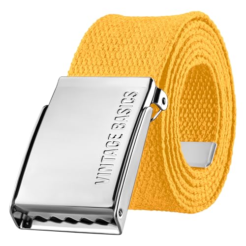 VINTAGE BASICS Unisex Stoffgürtel 130cm lang - 3,8cm breit - Herren und Damen Gürtel - Stufenlos verstellbarer Canvas Belt - Metallschnalle Gelb von VINTAGE BASICS