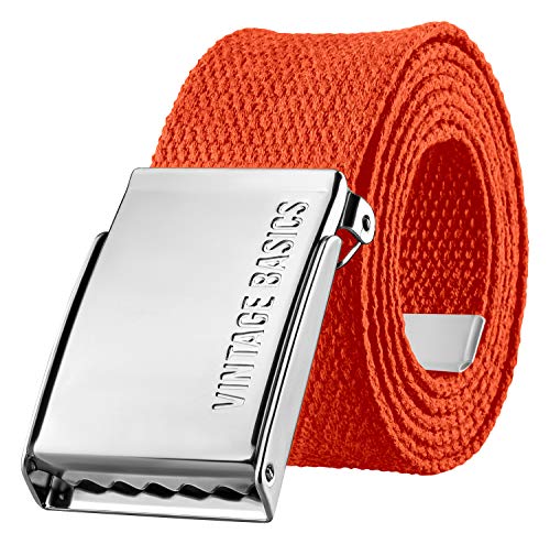 VINTAGE BASICS Unisex Stoffgürtel 130cm lang - 3,8cm breit - Herren und Damen Gürtel - Stufenlos verstellbarer Canvas Belt - Metallschnalle Orange von VINTAGE BASICS