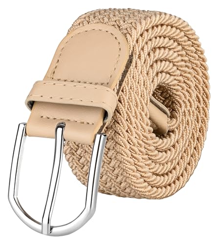 VINTAGE BASICS Unisex Stretchgürtel 110cm lang - 3,3cm breit - Herren und Damen Gürtel - Elastischer Stoffgürtel - Flechtgürtel Beige von VINTAGE BASICS