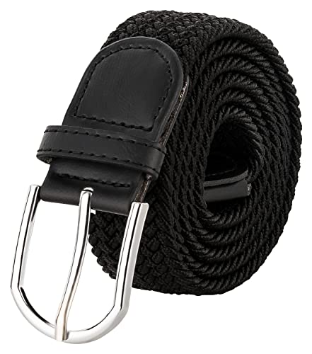 VINTAGE BASICS Unisex Stretchgürtel 115cm lang - 3,3cm breit - Herren und Damen Gürtel - Elastischer Stoffgürtel - Flechtgürtel Schwarz von VINTAGE BASICS