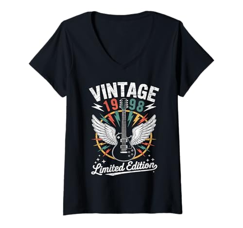 Damen Jahrgang 1998 Geboren 1998 Dress 1998 Geburtstag Gitarre T-Shirt mit V-Ausschnitt von VINTAGE BORN IN 1998 BIRTHDAY GIFT