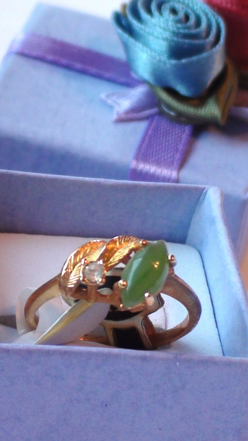 Versprechen Jadeit Jade Marquee Ring 18Khge Gelb Gold Überzogen Unbenutzt Vintage Original Tag von VINTAGEARTJEWELRY