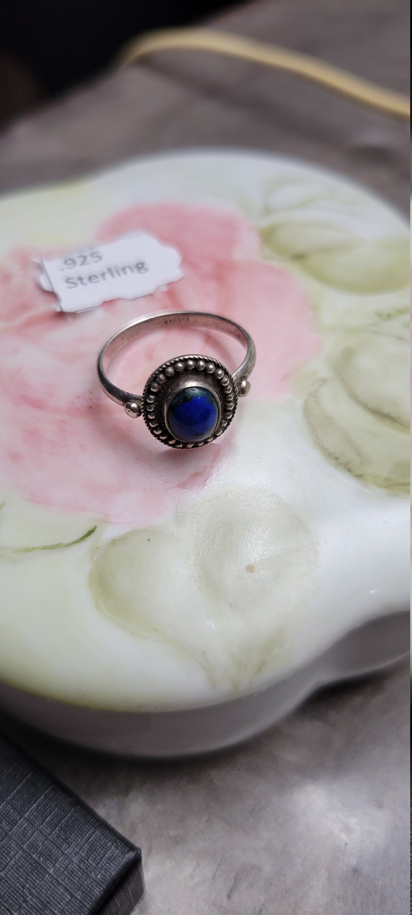 Versprechen Ring Blau Lapismus Lazuli Sterling Größe 6 Vintage Schmuck 8mm Cabochon Signiert Fas925 von VINTAGEARTJEWELRY