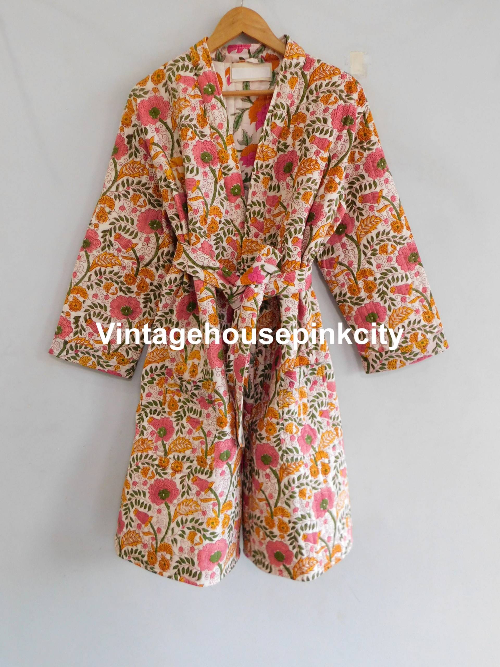 Mehrfarbiger Kimono, Baumwollkimonojacken, Intim-Nachtwäsche Boho-Hippie-Nachthemd, Gesteppte Warme Winterjacken Für Frauen von VINTAGEHOUSEPINKCITY