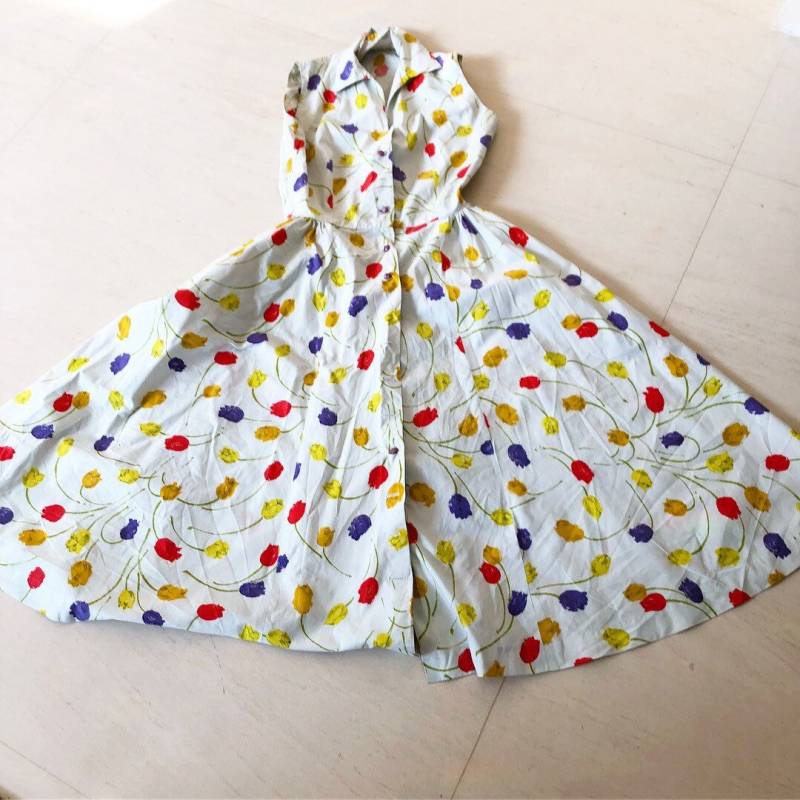 1950/60Er Tulip Neuheit Print Kleid von VINTAGEVAVAVOOMZ