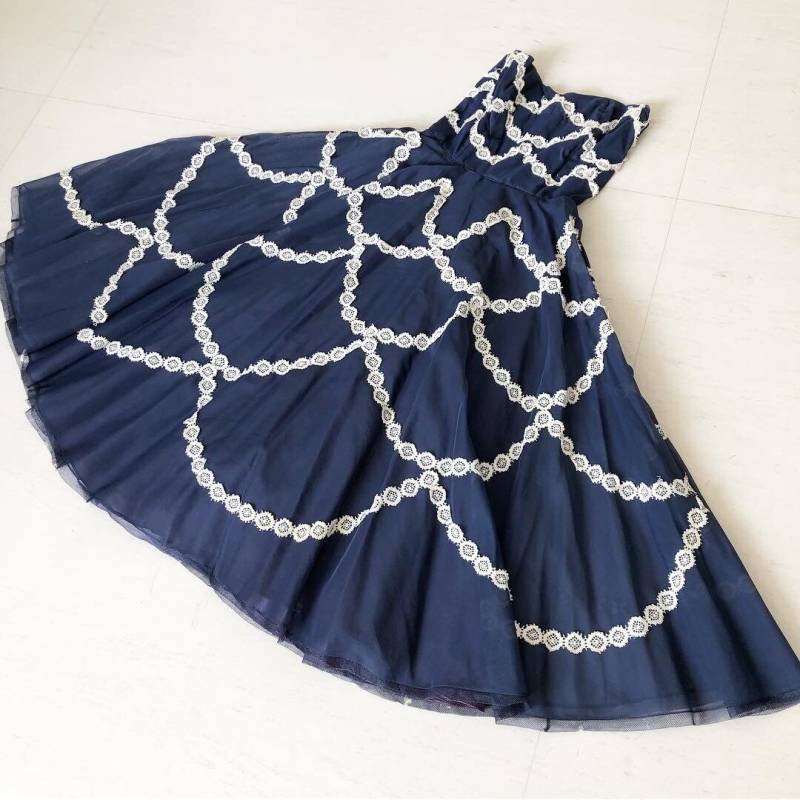 Hübsches 50Er Jahre Navy Gitter Spitzen Trägerloses Kleid von VINTAGEVAVAVOOMZ