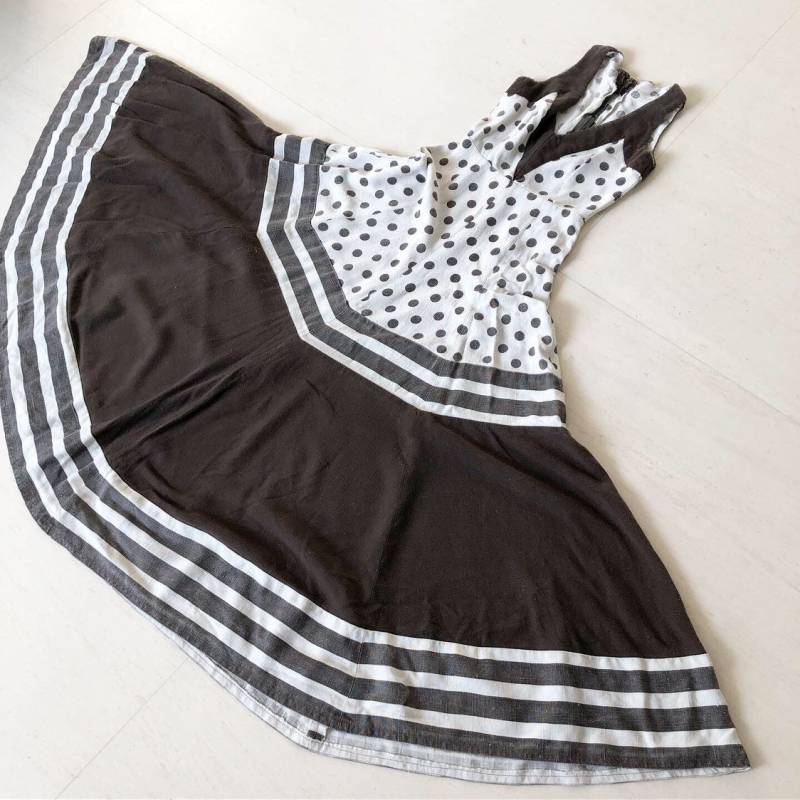 Rohbaumwolle Polka Dot Gestreiftes Maxikleid von VINTAGEVAVAVOOMZ