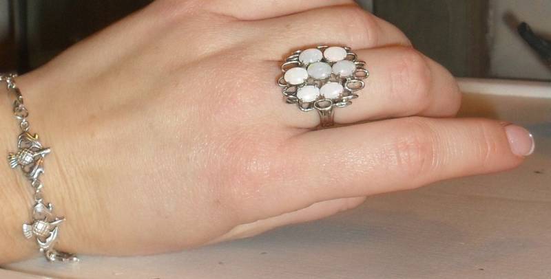 Vintage Natural Firery Opal Cluster Cocktail -Eye Catching High Profile -Solid 925 Sterling -Ring Sz 6, 5 von VINTAGEclothHOUSE