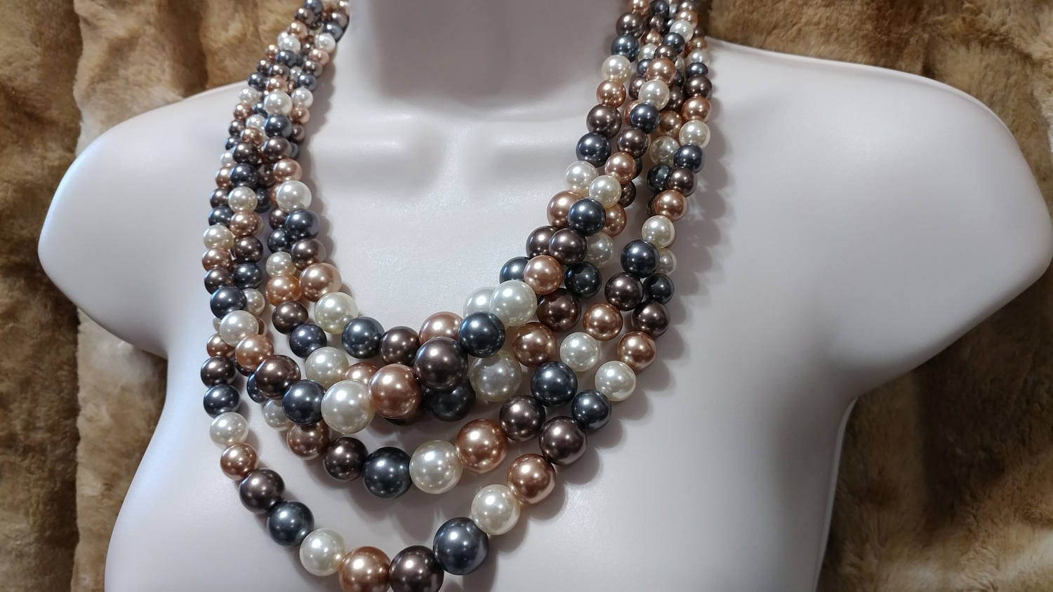 Erklärung 5 Strang Bunt Lucite/Harz Faux Perle Silber Ton Halskette Halsband von VINTAGEjewelsPLUS