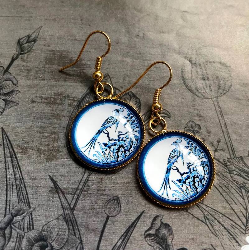 Ohrringe „Delfter Blau" Und „Gold" Oder „Rosegold" Mit Pfau von VINTAGEvanZolder