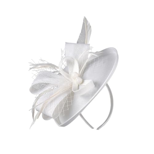 VINTORKY 1stk Mesh-stirnband Königliche Hochzeit Hütte Fascinator Blau Haarschmuck Mafia Hut 1920er Stirnband Kopfschmuck Für Frauen Mädchenmütze Derby Kleid Feder Tischgesellschaft Weiß von VINTORKY