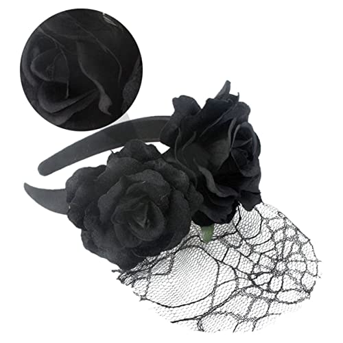 VINTORKY 1 Stück Hochwertiges Schwarzes Rosen Haarband mit Netz für Cosplay und Partys Stilvolles Handgefertigtes Stirnband für Halloween und Festliche Anlässe Wiederverwendbar und von VINTORKY