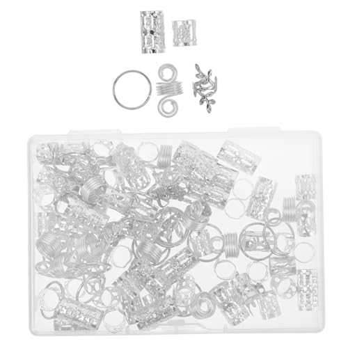 VINTORKY 100stücke Silber Metall Haarringe Set Für Dreadlocks Zopfringe Haarschmuck Für Frauen Mädchen Partys Hochzeiten Cosplay Metallmanschetten Haaraccessoires von VINTORKY