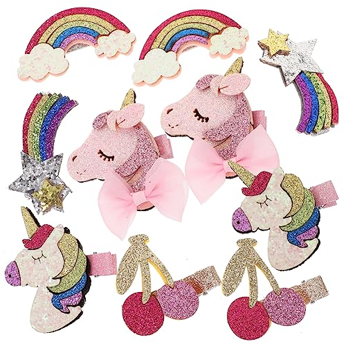 VINTORKY 10stücke Teiliges Glitzer-haarspangen Für Mädchen Bunte Einhorn Und Regenbogen-motive Haarschmuck Für Geburtstagsfeiern Und Besondere Anlässe von VINTORKY