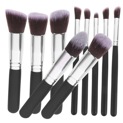 VINTORKY 10stücke Kosmetikpinsel-set Mit Teilen Synthetische Schminkpinsel Für Make-up Foundation Blending Eyeliner Und Gesichtspinsel Schwarz Silber Rot von VINTORKY