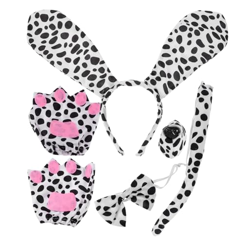 VINTORKY 1satz Hundekostüm Für Frauen Teiliges Dalmatiner Outfit Mit Ohren Fliege Und Handschuhen Flexibles Stirnband Realistisches Design Für Halloween Und Kostümpartys von VINTORKY