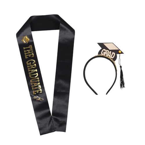 VINTORKY 2 Stück Abschluss Hut und Schärpe Set Stilvolles Stirnband mit Doktorhut und Satin Tassel für Unvergessliche Abschlussfeiern Fotorequisiten für Graduates Komfortabel und Langlebig von VINTORKY