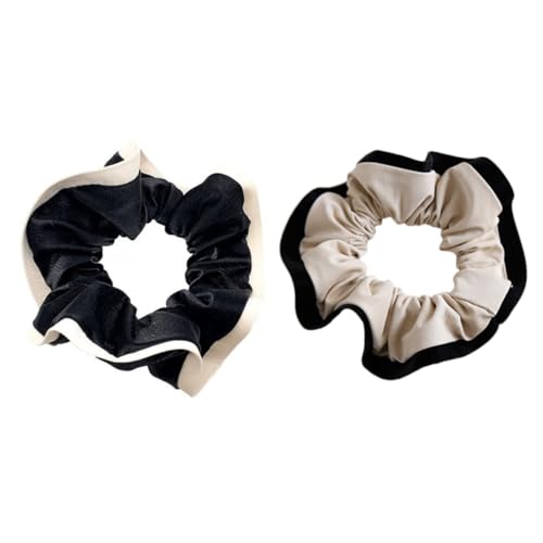 VINTORKY 2 Stücke Leder Haargummis Schwarz und Beige Elastische Haarbänder für Damen Langlebige Haarringe Weiblicher Kopfschmuck für Sommeroutfits von VINTORKY