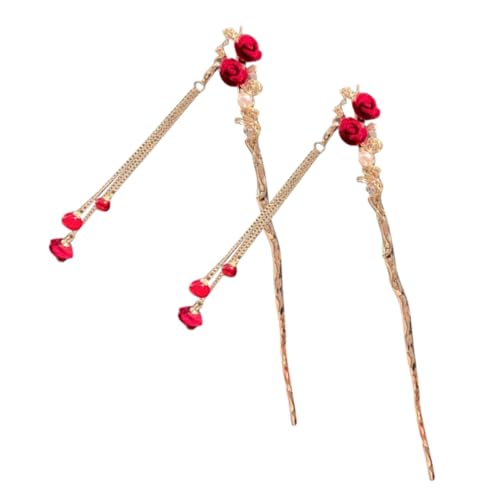 VINTORKY 2 Stück Haarschmuck Rosen Haarnadeln Vintage Blüten Haarstäbchen Blume Haaraccessoires Damen Teenager Haarklammern Elegant Haltbar Geschenkidee von VINTORKY