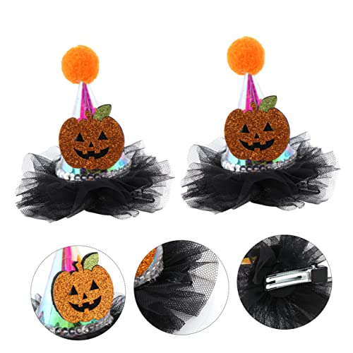 VINTORKY 2st Halloween-karte Damenhüte Mädchen Halloween Leuchten Haarspangen Haarspange Halloween-cartoon-haarnadeln Mini-hexenhut-haarspange Katze Stoff Kind Pailletten Zubehör von VINTORKY