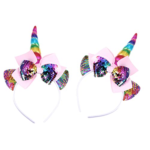 VINTORKY 2 Stück Katzenohren Haarreif mit Schleife und Einhorn Design Dekorative Cosplay Haarschmuck für Halloween und Festlichkeiten von VINTORKY