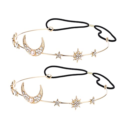 VINTORKY 2stücke Schmuck Stirnband Mit Mond Und Sternen Motiven Damen Haarband Tiaras Haar Ornament Für Hochzeit Party Cosplay Accessoires von VINTORKY