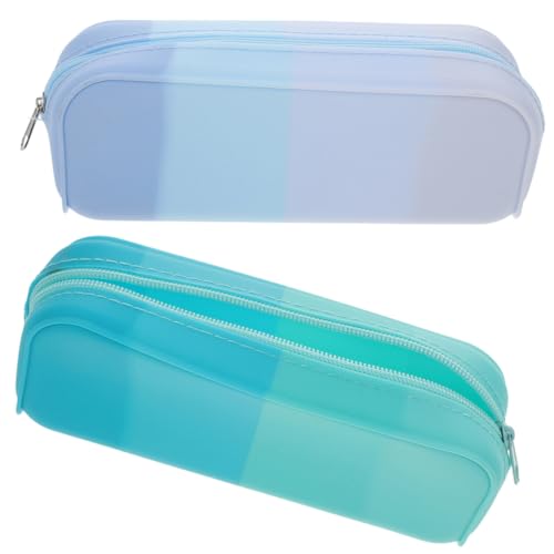 VINTORKY 2 Stück Teiliges Silikonisches Federmäppchen Ästhetische Große Kapazität Stifttasche für Schüler Weiche Candy Farben Schreibwarenbeutel in Hellblau und Praktisch und Attraktiv von VINTORKY