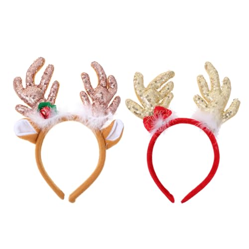 VINTORKY 2stücke Weihnachts-haarreif Teiliges Damen Haarschmuck Glitzer Und Elch-antlers Für Festliche Anlässe Party-haarband Für Kreative Looks Und Stilvolle Feiertags-outfits von VINTORKY