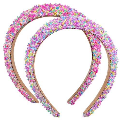 VINTORKY 2stücke Gepolstertes Stirnband Für Frauen Breit Und Rutschfest Mit Glitzer Und Streusel-details Süße Haaraccessoires Für Mädchen Für Feiertage Und Geburtstage von VINTORKY
