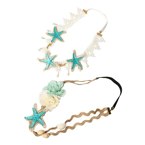 VINTORKY 2stücke Muschel Stirnband Mit Perlen Und Blumenverzierung Strand-stil Haarband Aus Spitze Für Damen Muschel-haarband Mit Exquisiter Verarbeitung Für Alltags Und Festtagsoutfits von VINTORKY