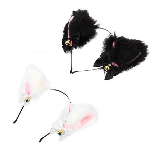 VINTORKY 2Stücke Plüsch Katzenohren Haarreifen Mit Schleife Für Cosplay Und Fotoshootings Weiß Und Schwarz Stilvolles Zubehör Für Kostümpartys Und Anime Events von VINTORKY