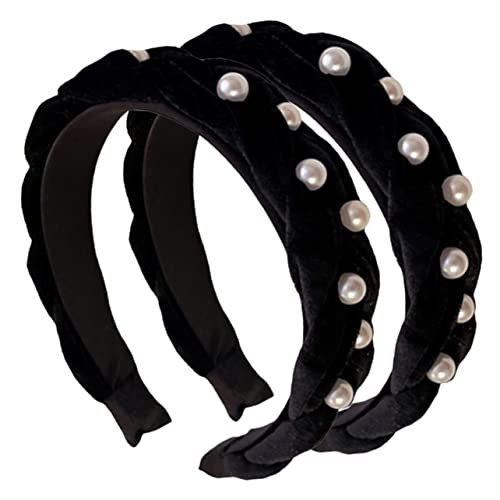 VINTORKY 2stücke Breites Haarband Mit Perlen Elastisches Stirnband Für Damen Luxuriöse Velours-haaraccessoires Für Alltag Reisen Shopping Elegant Und Komfortabel von VINTORKY