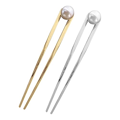 VINTORKY 2 Stücke Metall Haarstab Frauen Mädchen Gold Silber U-form Dutt Haargabeln Hochsteckfrisur Zubehör von VINTORKY