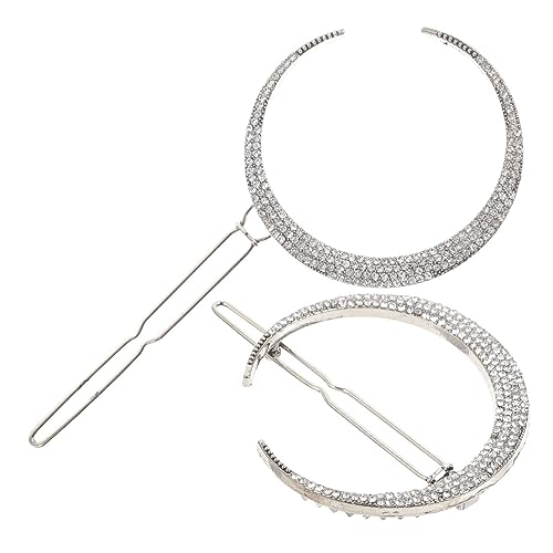 VINTORKY 2St Mond Haars pange geometrische Mond-Haarspangen Vintage Haarnadel mit Strass haarschmuck Haar Klammern Haarklammer Hohle Haarspangen Mond Haarnadel Mädchen Metall Fräulein von VINTORKY