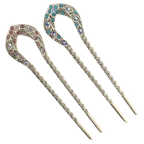 VINTORKY 2stücke Doppelzinkige Haarstäbchen Aus Legierung Haarstab Mit Strass-haarnadel Für Damen Langlebig Und Bruchfest Für Hochzeiten Bankette Und Partys von VINTORKY