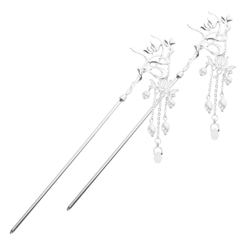 VINTORKY 2stücke Haar Stick Mit Langer Baumelnder Perlen Quaste Chinesischer Haarschmuck Für Frauen Haarstab Für Hochzeiten Und Partys Haarnadel Mit Blume Für Verschiedene Anlässe von VINTORKY