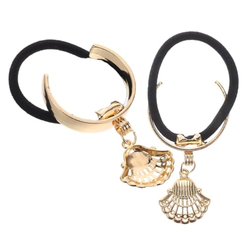 VINTORKY 2stücke Metall Haargummis Mit Muschelanhänger Elastische Pferdeschwanzhalter Als Haarband Mit Boho-perlen-accessoires Für Mädchen Und Frauen von VINTORKY