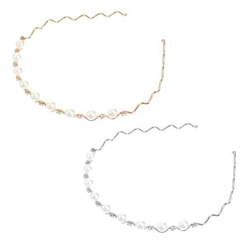 VINTORKY 2stücke Goldenes Haarband Mit Perlen Für Frauen Kristallstirnband Damenhaarband Kopfbedeckung Kleiderzubehör Perlenstirnband Damenstirnband Stirnband Mit Kristallen von VINTORKY