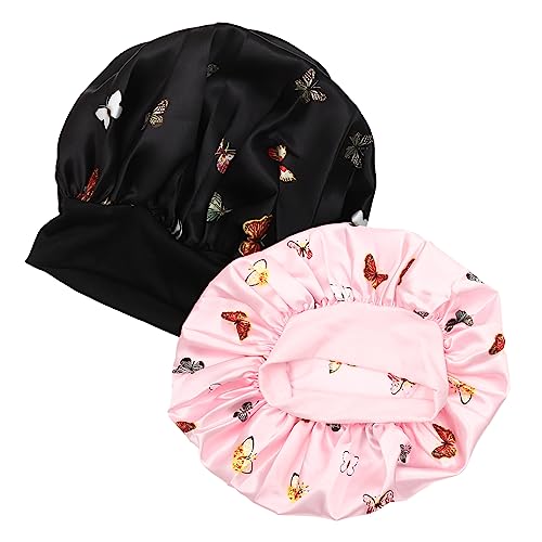 VINTORKY 2stücke Schlafmütze Für Damen Bequeme Schlafhaube Geschmeidige Haarhaube Tragbare Satin-mütze Elastische Schlafmütze Für Haare Leichtes Und Weiches Material von VINTORKY