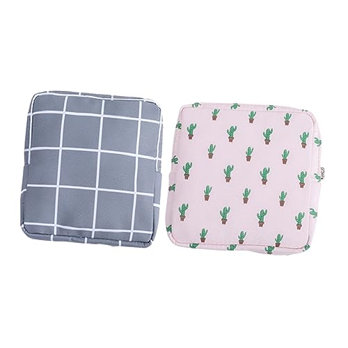 VINTORKY 2stücke Tragbare Hygiene-Taschentuch Aufbewahrungstasche Zipper Geldbörse Für Damen Große Kapazität Für Und Büro Mit Cactus Und Grauen Karos von VINTORKY