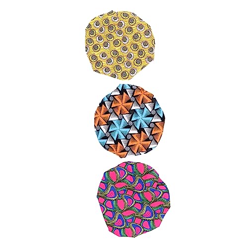 VINTORKY 3 Stück Satin Schlafhaube Verstellbare Doppellagige Mütze für Jungen und Bunten Designs Chrysanthemen von VINTORKY