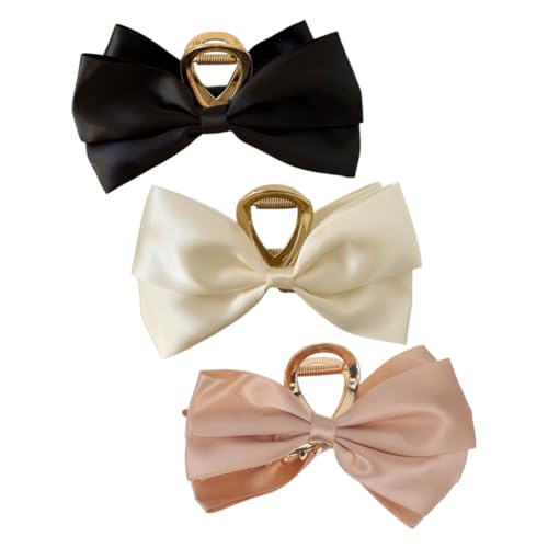 VINTORKY Modische Schleifenclips 3-teiliges Set in Schwarz Beige Und Khaki Große Haarspangen Für Damen Einfach Zu Verwenden Robust Vielseitig von VINTORKY