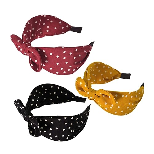 VINTORKY 3 Stück Teiliges Haarband für Damen mit Niedlichen Knoten und Stoffohren Elastisch Bequem für Partys und Alltag Gelb Rot Schwarz von VINTORKY