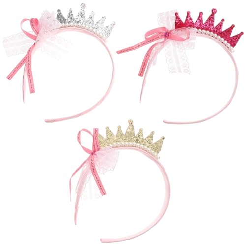 VINTORKY 3 Stück Teiliges Haarreif für Mädchen mit Krone Charmante Haaraccessoires Gold Silber und Rot für Partys Geburtstagsfeiern und Festliche Anlässe von VINTORKY